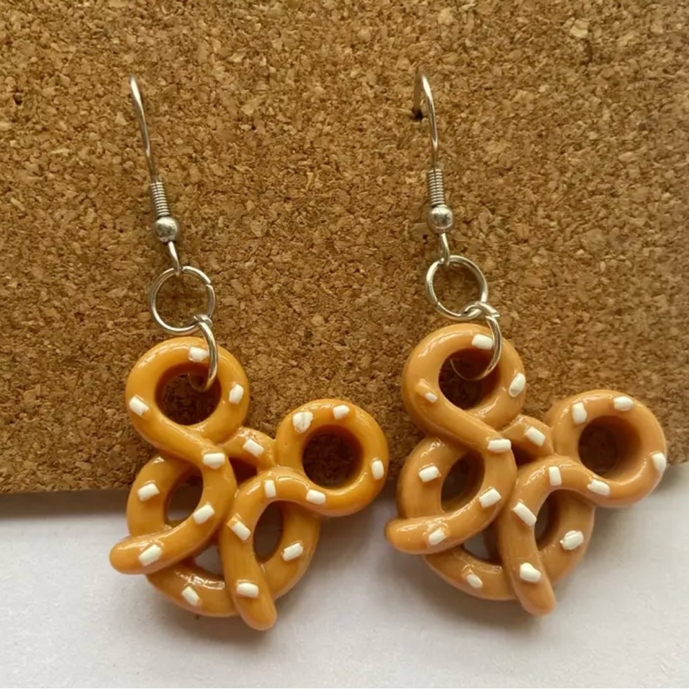 Disney Inspired Mickey Shaped Pretzel Earrings in Brown and White